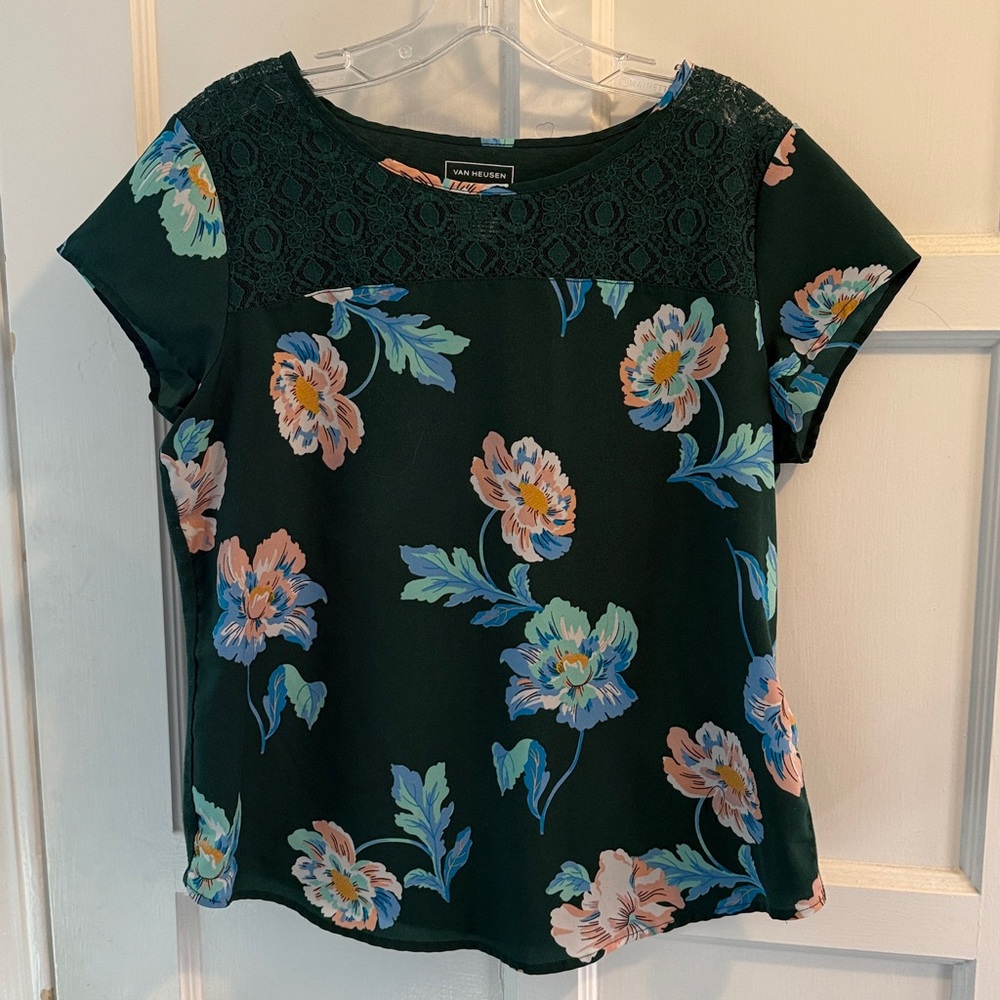 Van Heusen Green Floral Lace Blouse